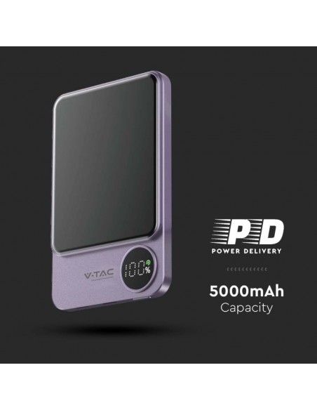 7851-Power Bank  mAh MagSafe Ultra Sottile mm in Lega di Alluminio Magnetico con Display e Ricarica Wireless Colore Viola-6