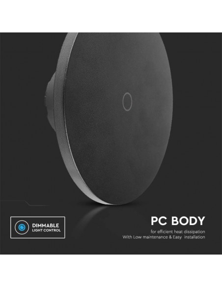 7853-Lampada LED da Muro Rotonda   Colore Nero in Dimmerabile -7