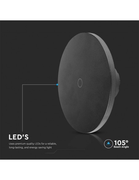 Lampada LED da Muro Rotonda 12W 160*160*60mm Nero 3in1 Dimmerabile IP65