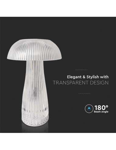 7894-Lampada LED da Tavolo  Colore Bianco Trasparente Ricaricabile con USB C Touch Dimmerabile in-7