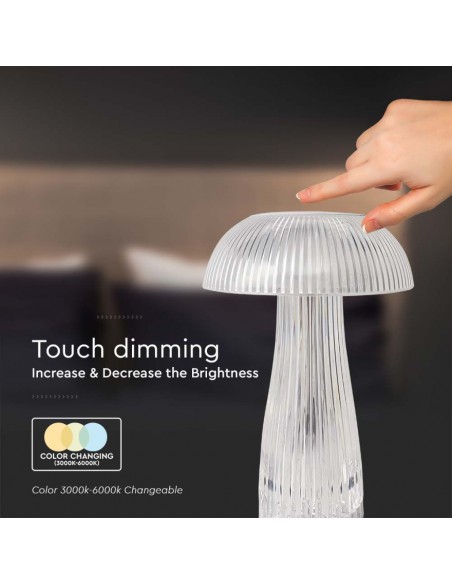 Lampada LED da Tavolo 1W Bianco Trasparente Ricaricabile con USB C Touch Dimmerabile 3in1
