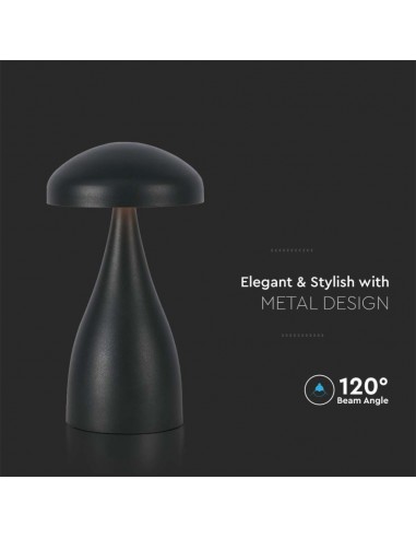 7895-Lampada LED da Tavolo  con Batteria mAh Ricaricabile USB C Colore Nero in Metallo Touch Dimmerabile in-7