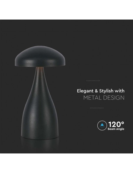 7895-Lampada LED da Tavolo  con Batteria mAh Ricaricabile USB C Colore Nero in Metallo Touch Dimmerabile in-7