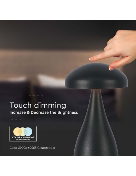 Lampada LED da Tavolo 1W con Batteria 800mAh Ricaricabile USB C Nero in Metallo Touch Dimmerabile 3in1
