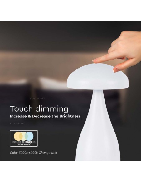 7896-Lampada LED da Tavolo  con Batteria mAh Ricaricabile USB C Colore Bianco in Metallo Touch Dimmerabile in-7