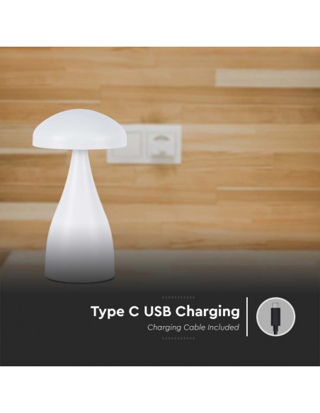 Lampada LED da Tavolo 1W con Batteria 800mAh Ricaricabile USB C Bianco in Metallo Touch Dimmerabile 3in1