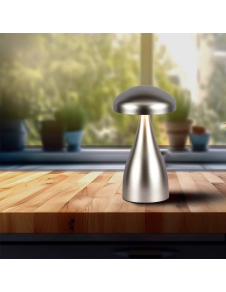 7897-Lampada LED da Tavolo  con Batteria mAh Ricaricabile USB C Colore Champagne in Metallo Touch Dimmerabile in-4