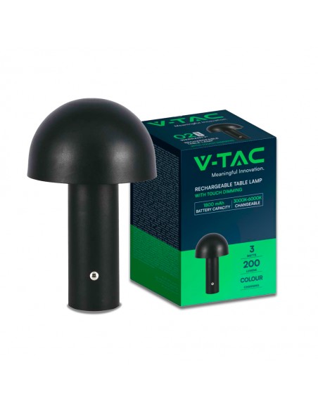 7898-Lampada LED da Tavolo  con Batteria mAh Ricaricabile USB C Colore Nero in Metallo Touch Dimmerabile in-1