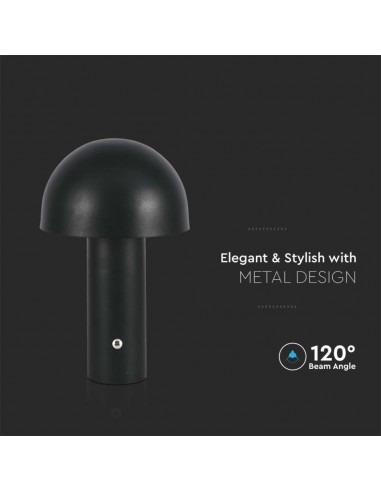 7898-Lampada LED da Tavolo  con Batteria mAh Ricaricabile USB C Colore Nero in Metallo Touch Dimmerabile in-6