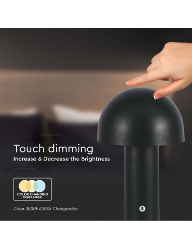 7898-Lampada LED da Tavolo  con Batteria mAh Ricaricabile USB C Colore Nero in Metallo Touch Dimmerabile in-7