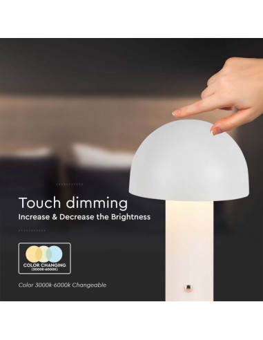 7899-Lampada LED da Tavolo  con Batteria mAh Ricaricabile USB C Colore Bianco in Metallo Touch Dimmerabile in-7