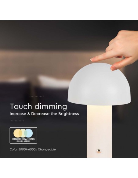 7899-Lampada LED da Tavolo  con Batteria mAh Ricaricabile USB C Colore Bianco in Metallo Touch Dimmerabile in-7