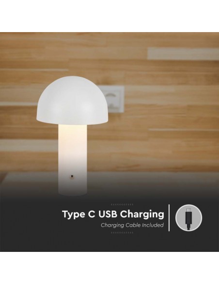 Lampada LED da Tavolo 3W con Batteria 1800mAh Ricaricabile USB C Bianco in Metallo Touch Dimmerabile 3in1