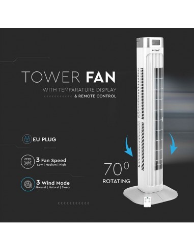 7900-Ventilatore a Torre  con Display LED con Indicatore di Temperatura e Telecomando Colore Bianco cm-6