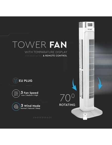 7900-Ventilatore a Torre  con Display LED con Indicatore di Temperatura e Telecomando Colore Bianco cm-6