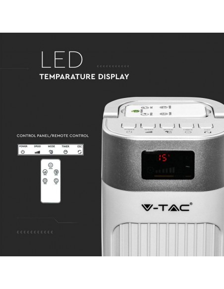 7900-Ventilatore a Torre  con Display LED con Indicatore di Temperatura e Telecomando Colore Bianco cm-7