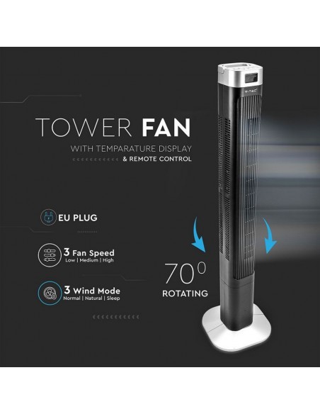 7901-Ventilatore a Torre  con Display LED con Indicatore di Temperatura e Telecomando Colore Nero cm-3