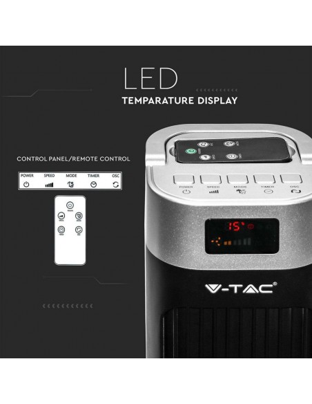 7901-Ventilatore a Torre  con Display LED con Indicatore di Temperatura e Telecomando Colore Nero cm-5