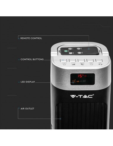 7901-Ventilatore a Torre  con Display LED con Indicatore di Temperatura e Telecomando Colore Nero cm-6