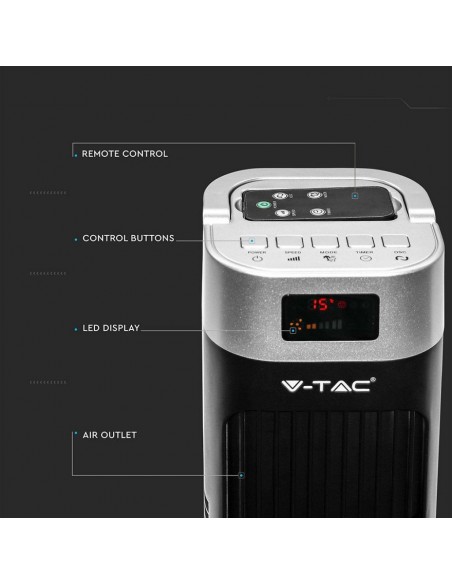 7901-Ventilatore a Torre  con Display LED con Indicatore di Temperatura e Telecomando Colore Nero cm-6