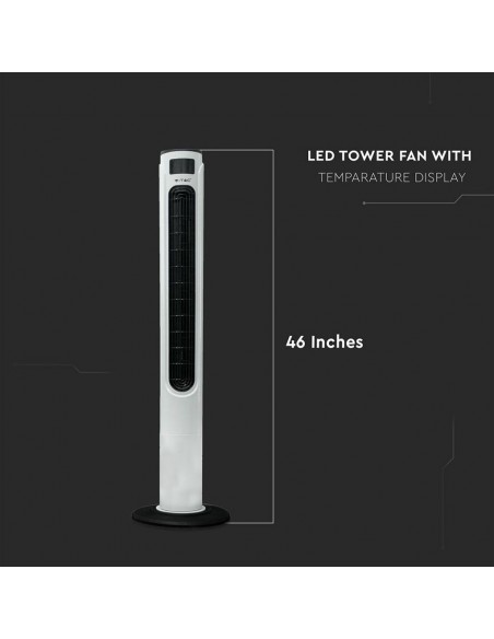7902-Ventilatore a Torre  con Display LED con Indicatore di Temperatura e Telecomando Colore Bianco con Finiture Nere cm-2
