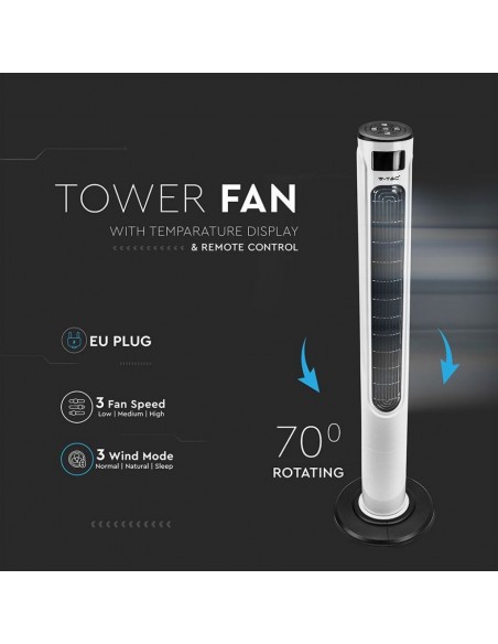 7902-Ventilatore a Torre  con Display LED con Indicatore di Temperatura e Telecomando Colore Bianco con Finiture Nere cm-6