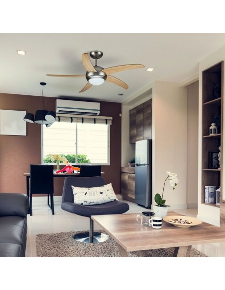 7916-Ventilatore LED da Soffitto xE con Motore a Corrente Alternata da  con Telecomando  pale Mdf Chiare-4