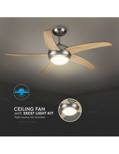 7916-Ventilatore LED da Soffitto xE con Motore a Corrente Alternata da  con Telecomando  pale Mdf Chiare-6
