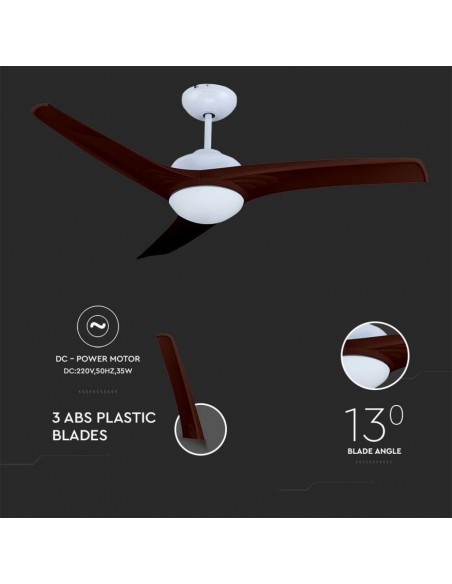 7920-Ventilatore LED da Soffitto   in  con Motore a Corrente Continua da  con Telecomando  pale Marroni-7
