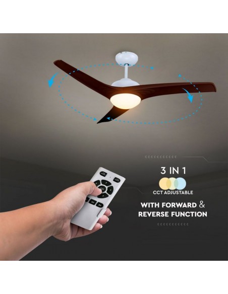 Ventilatore LED da Soffitto 15W 3 in 1 con Motore a Corrente Continua da 35W con Telecomando 3 pale Marroni
