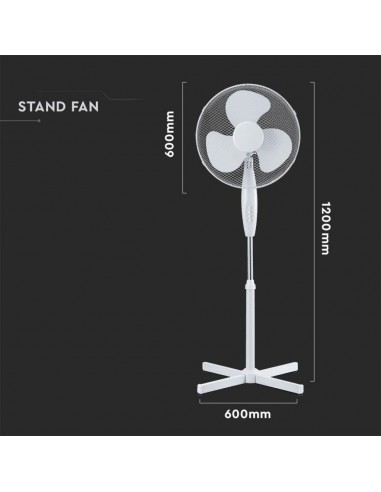 7922-Ventilatore con Base a Croce  Altezza Regolabile Max cm  Pale a  Velocità Rotante Colore Bianco-2