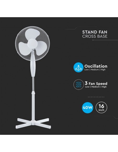 7922-Ventilatore con Base a Croce  Altezza Regolabile Max cm  Pale a  Velocità Rotante Colore Bianco-5