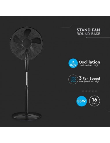 7923-Ventilatore con Base Rotonda  Altezza Regolabile Max cm  Pale a  Velocità Rotante Colore Nero-4