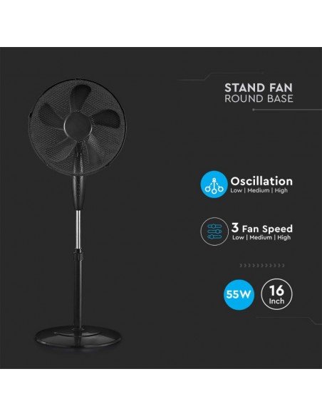 7923-Ventilatore con Base Rotonda  Altezza Regolabile Max cm  Pale a  Velocità Rotante Colore Nero-4