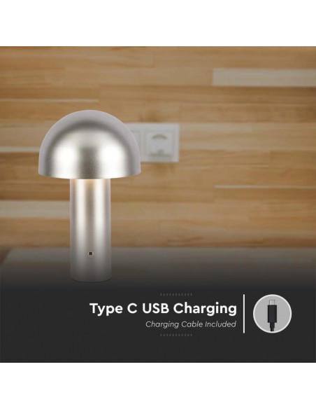 Lampada LED da Tavolo 3W con Batteria 1800mAh Ricaricabile USB C Champagne Oro in Metallo Touch Dimmerabile 3in1