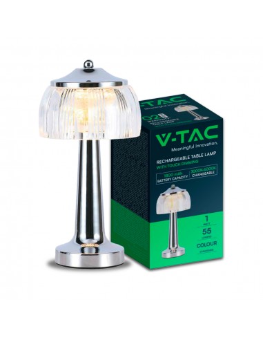 7939-Lampada LED da Tavolo  x Colore Cromo Ricaricabile con USB C Touch Dimmerabile in-1