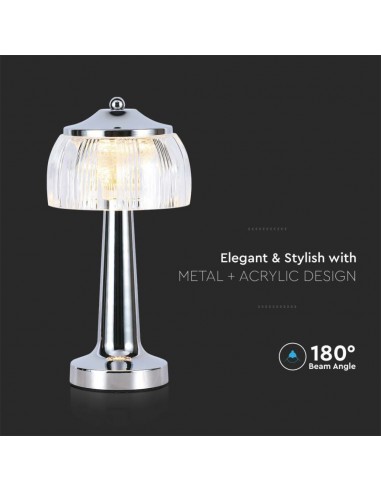 7939-Lampada LED da Tavolo  x Colore Cromo Ricaricabile con USB C Touch Dimmerabile in-6