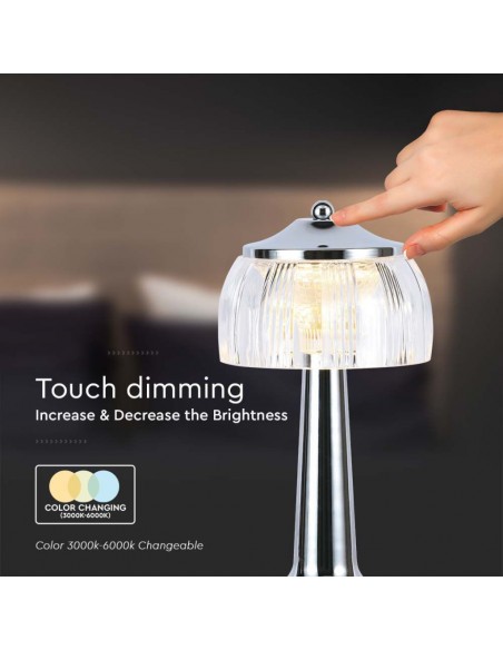 7939-Lampada LED da Tavolo  x Colore Cromo Ricaricabile con USB C Touch Dimmerabile in-7