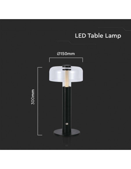 7940-Lampada LED da Tavolo  Colore Nero e Bianco Trasparente Ricaricabile con USB C Touch Dimmerabile in-3