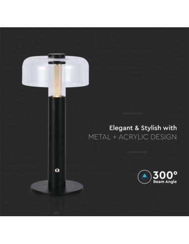 7940-Lampada LED da Tavolo  Colore Nero e Bianco Trasparente Ricaricabile con USB C Touch Dimmerabile in-6