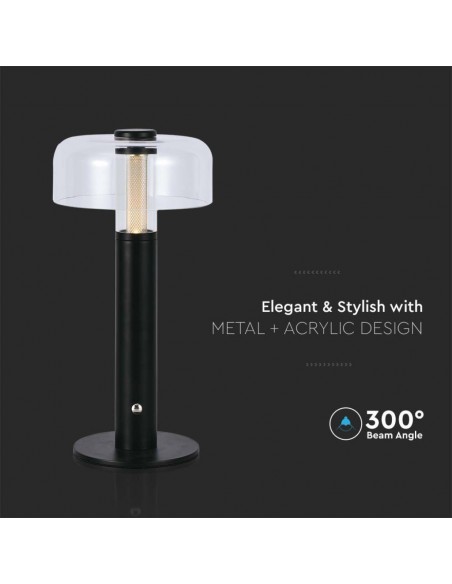 7940-Lampada LED da Tavolo  Colore Nero e Bianco Trasparente Ricaricabile con USB C Touch Dimmerabile in-6