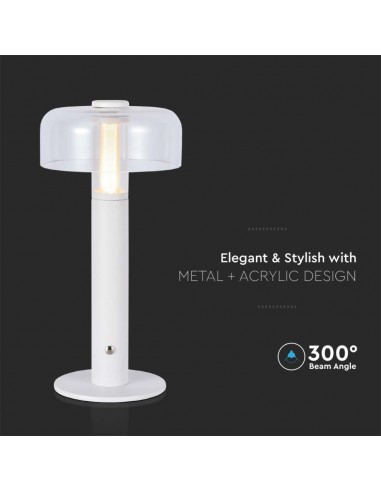 7941-Lampada LED da Tavolo  Colore Bianco e Bianco Trasparente Ricaricabile con USB C Touch Dimmerabile -6