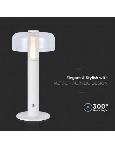 7941-Lampada LED da Tavolo  Colore Bianco e Bianco Trasparente Ricaricabile con USB C Touch Dimmerabile -6