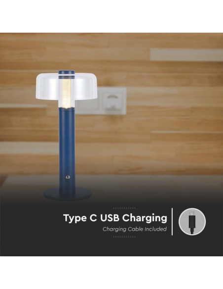 Lampada LED da Tavolo 1W Blu Morandi sabbia e Bianco Trasparente Ricaricabile con USB C Touch Dimmerabile 3000K