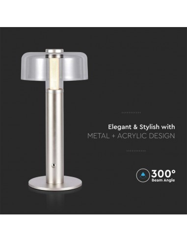 7943-Lampada LED da Tavolo  Colore Champagne e Bianco Trasparente Ricaricabile con USB C Touch Dimmerabile -6