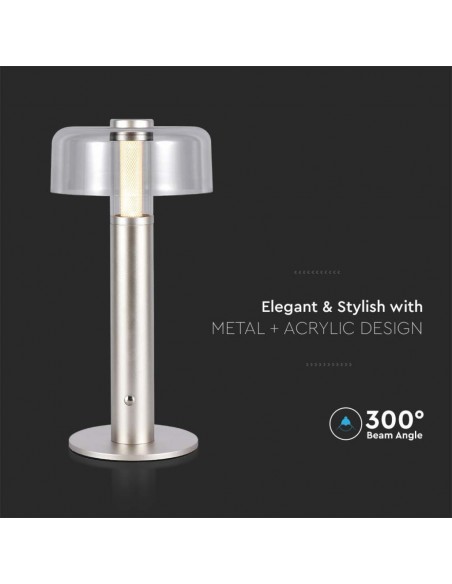 7943-Lampada LED da Tavolo  Colore Champagne e Bianco Trasparente Ricaricabile con USB C Touch Dimmerabile -6