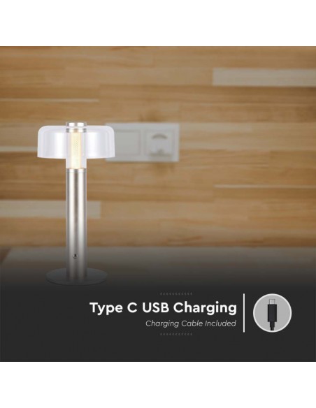 Lampada LED da Tavolo 1W Champagne e Bianco Trasparente Ricaricabile con USB C Touch Dimmerabile 3000K