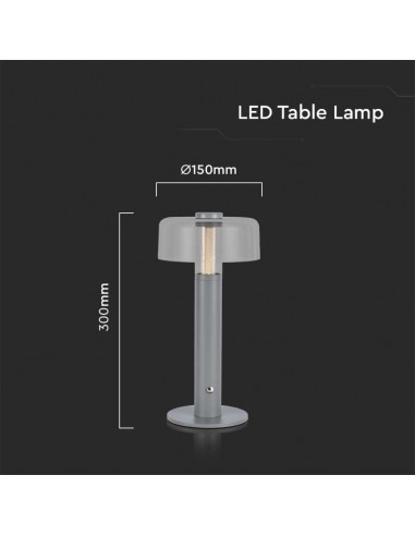 7944-Lampada LED da Tavolo  Colore Grigio e Bianco Trasparente Ricaricabile con USB C Touch Dimmerabile -3