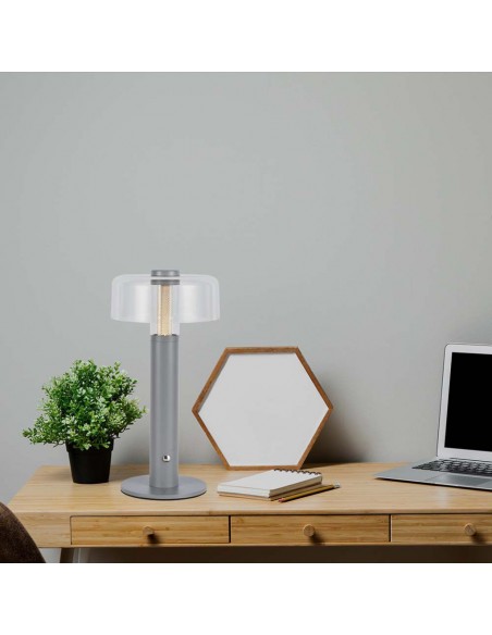 7944-Lampada LED da Tavolo  Colore Grigio e Bianco Trasparente Ricaricabile con USB C Touch Dimmerabile -4