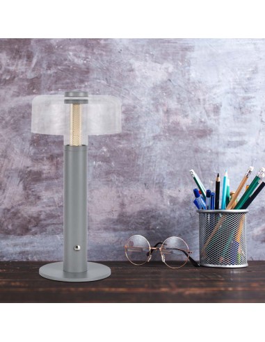7944-Lampada LED da Tavolo  Colore Grigio e Bianco Trasparente Ricaricabile con USB C Touch Dimmerabile -5